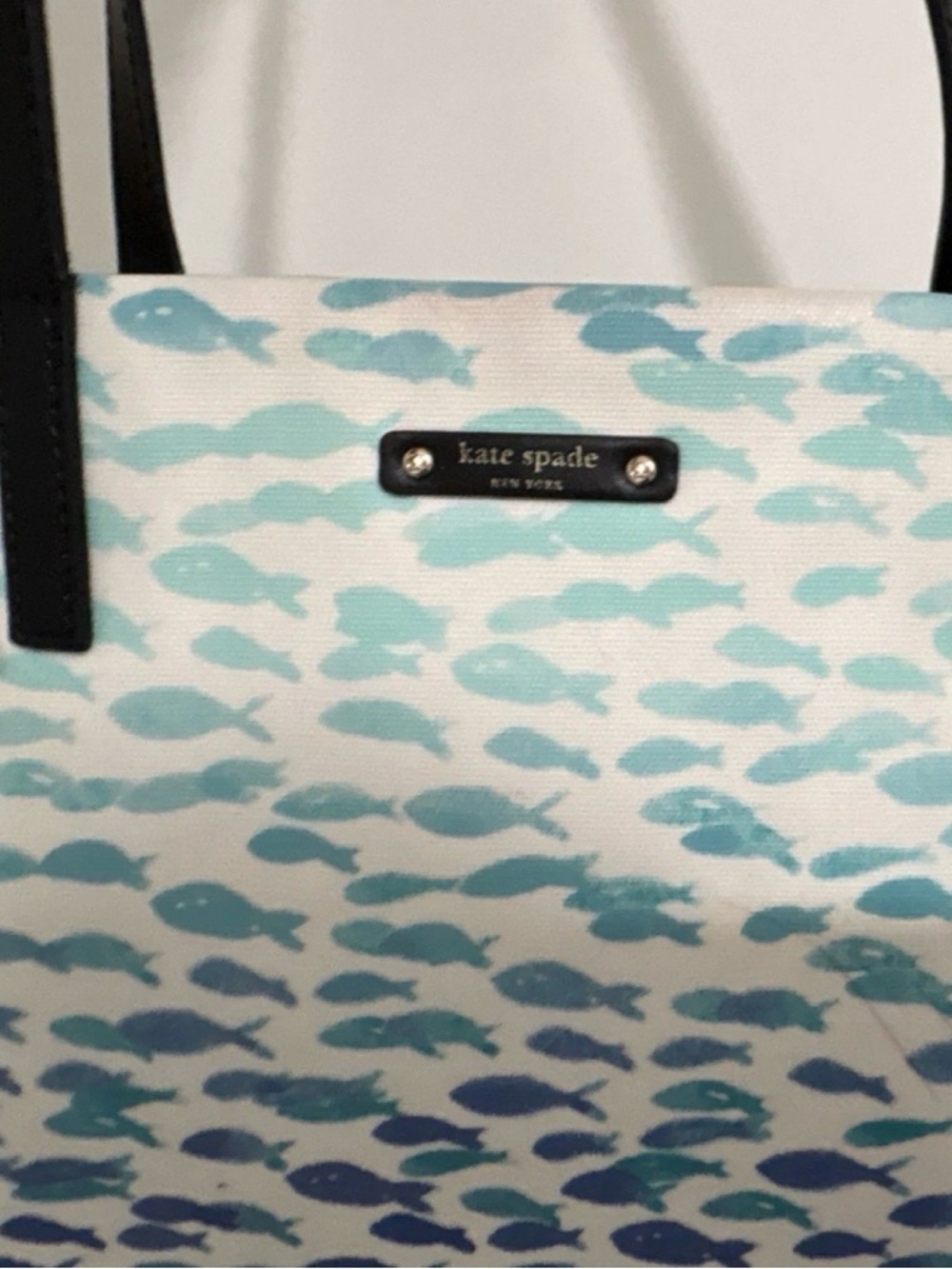 kate spade blue and aqua fish-print canvas tote